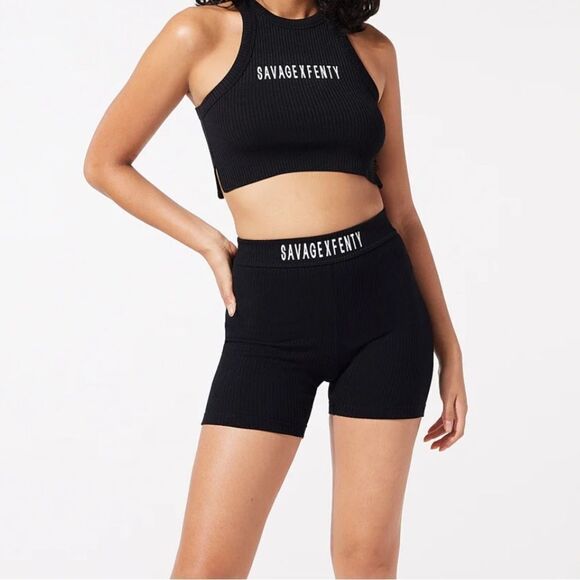 Savage Fenty Xssential Heavy Rib Logo Bike Short Black M NWT in packaging - Picture 3 of 7